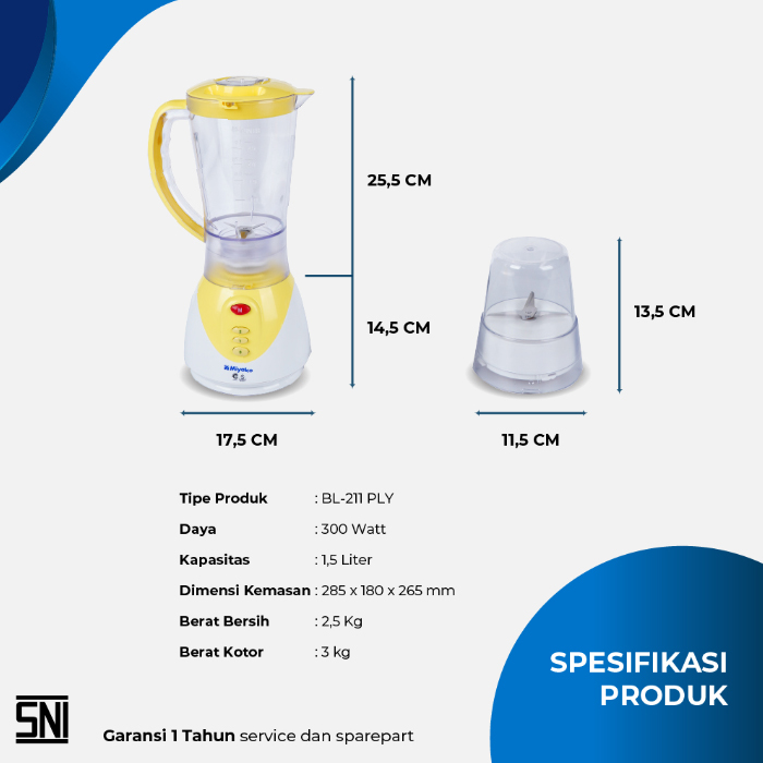 Miyako Blender Plastik 1.5 Liter 2in1 - BL211PLY | BL-211 PLY